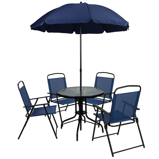 Navy 6-Piece Patio Dining Set with Glass Table & Chairs