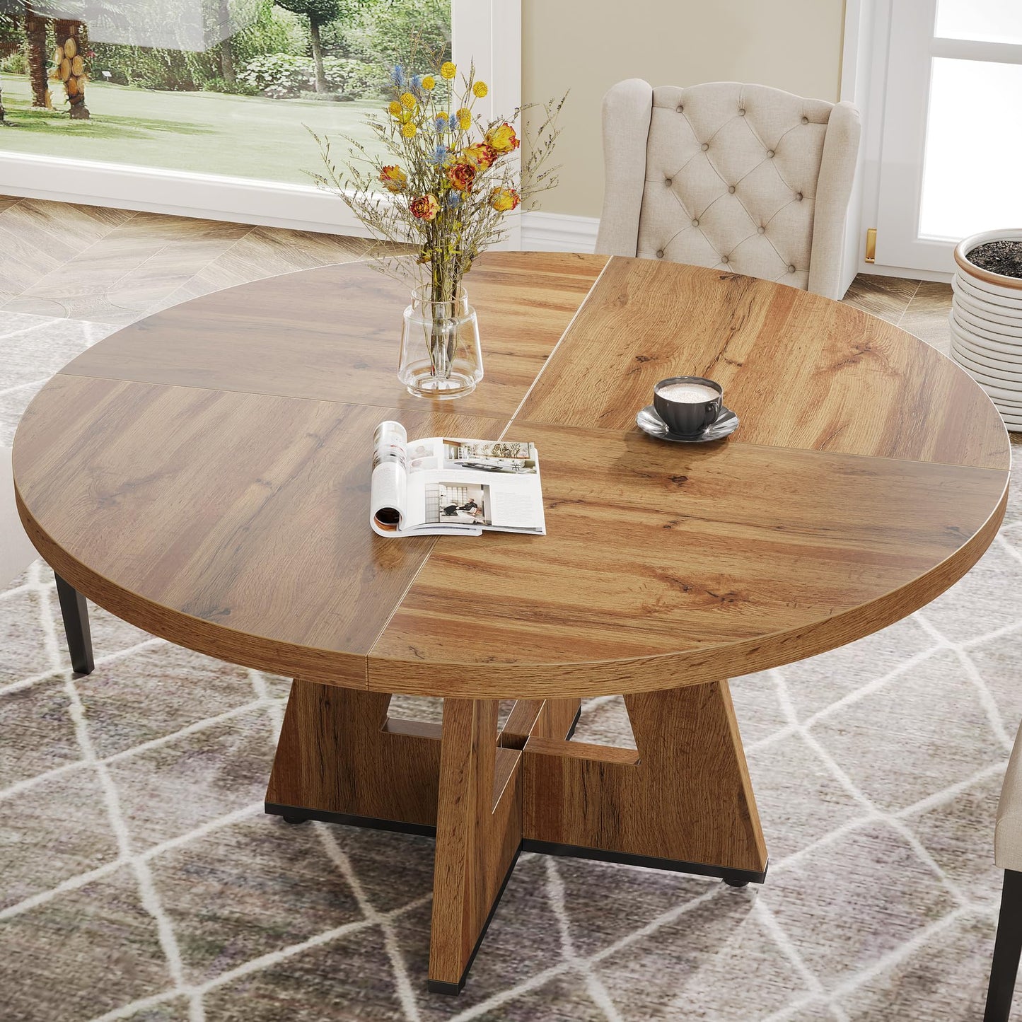 Tribesigns 47" Round Farmhouse Dining Table for 4 – Rustic Wood Dining Table