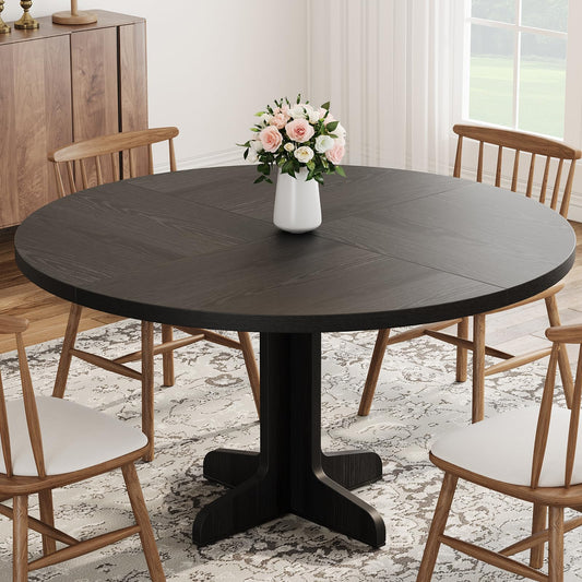 IDEALHOUSE 47" Round Dining Table – Modern Farmhouse Table for 4, Black