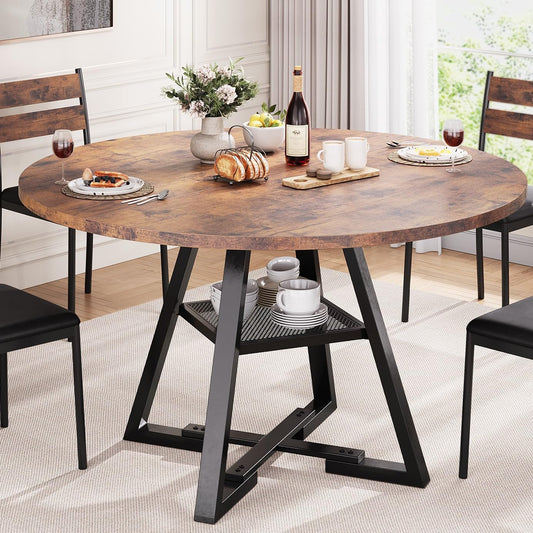 Jocoevol 47" Round Dining Table for 4 – Space-Saving Pedestal Wood Table for Kitchen & Dining Room, Vintage Finish
