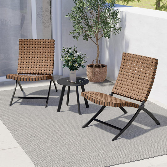 3-Piece Foldable Outdoor Patio Set with Leather-Texture Chairs & Side Table