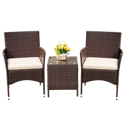 3-Piece Rattan Patio Furniture Set – Brown/Beige Chairs with Coffee Table