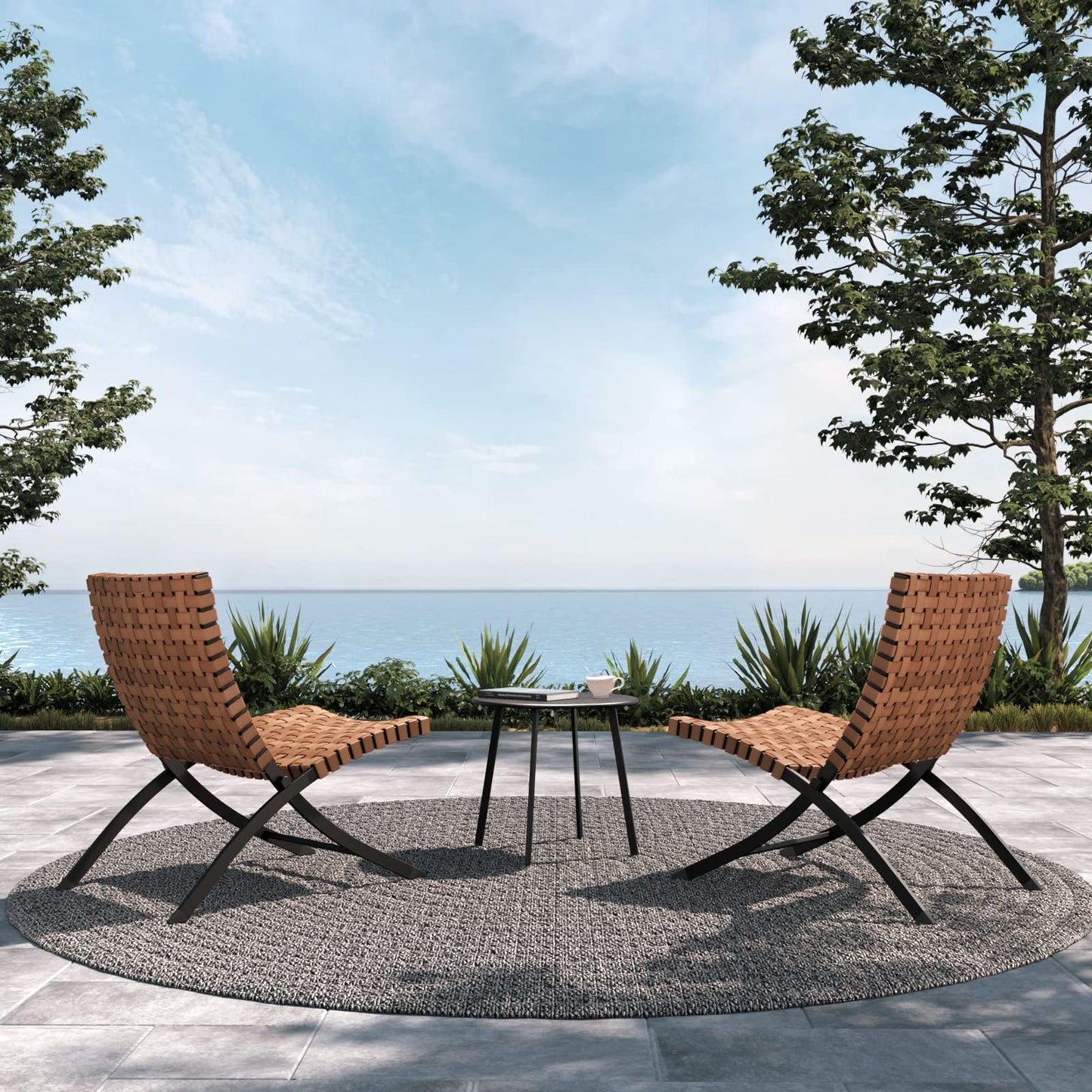 3-Piece Foldable Outdoor Patio Set with Leather-Texture Chairs & Side Table