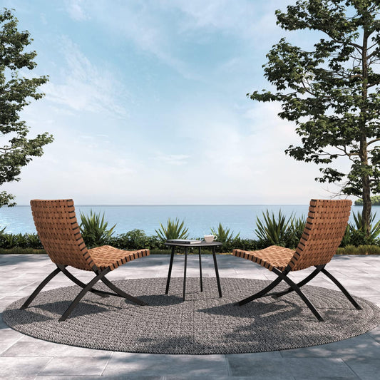 3-Piece Foldable Outdoor Patio Set with Leather-Texture Chairs & Side Table