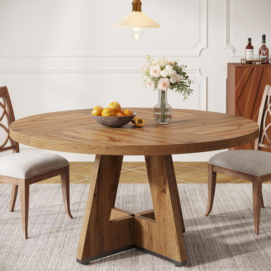 Tribesigns 47" Round Farmhouse Dining Table for 4 – Rustic Wood Dining Table