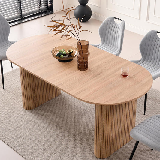 Lecafur HL 70.8" Oval Dining Table – Modern Farmhouse Kitchen Table for 4-6, Natural Wood Finish