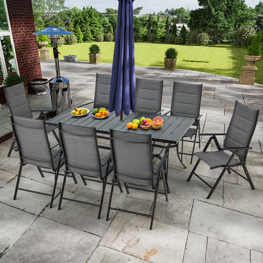 BUPPLEE 9-Piece Outdoor Dining Set with Folding Chairs & Adjustable Table – Black