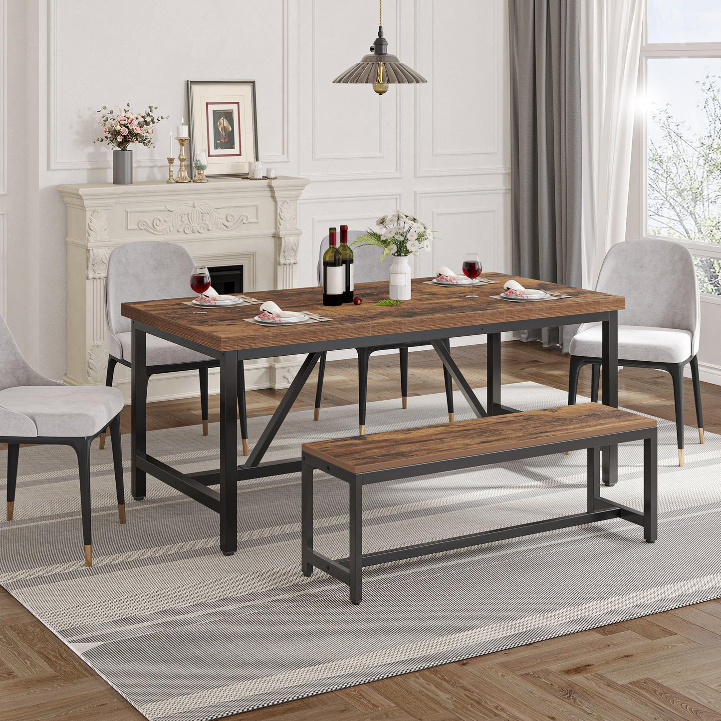 YITAHOME 70.8" Rustic Brown Farmhouse Dining Table – Seats 6-8, Industrial Wood Style Rectangle Table
