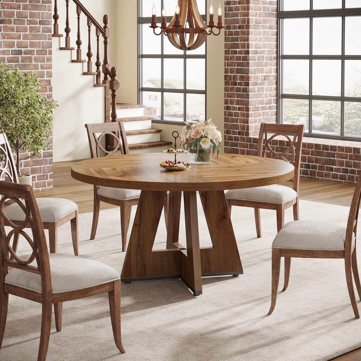 Tribesigns 47" Round Farmhouse Dining Table for 4 – Rustic Wood Dining Table