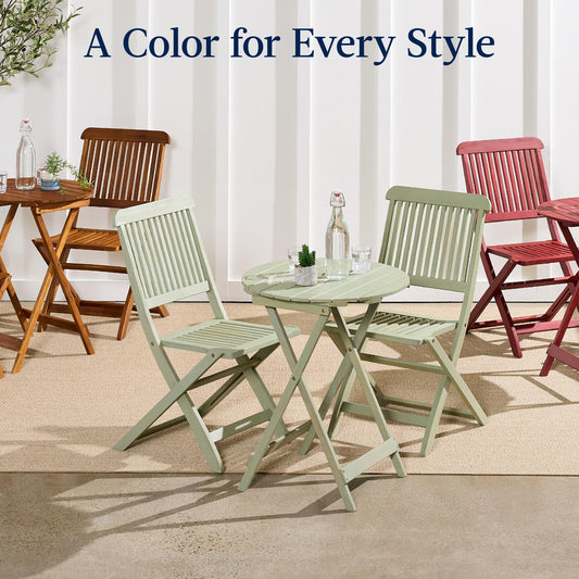 3-Piece Acacia Wood Patio Bistro Set with Foldable Chairs & Table – Natural