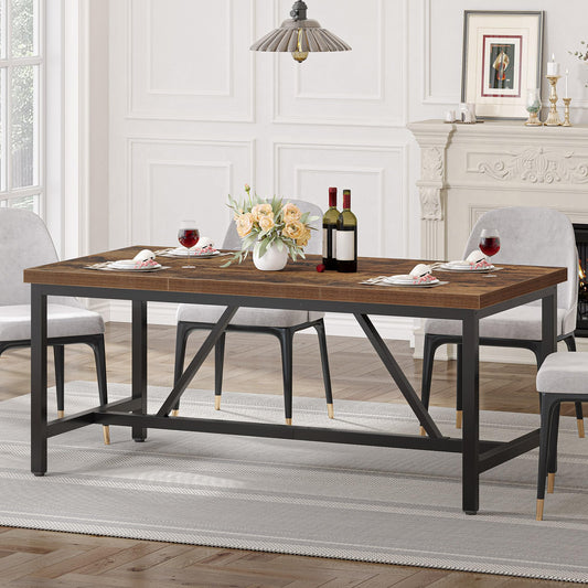 YITAHOME 70.8" Rustic Brown Farmhouse Dining Table – Seats 6-8, Industrial Wood Style Rectangle Table